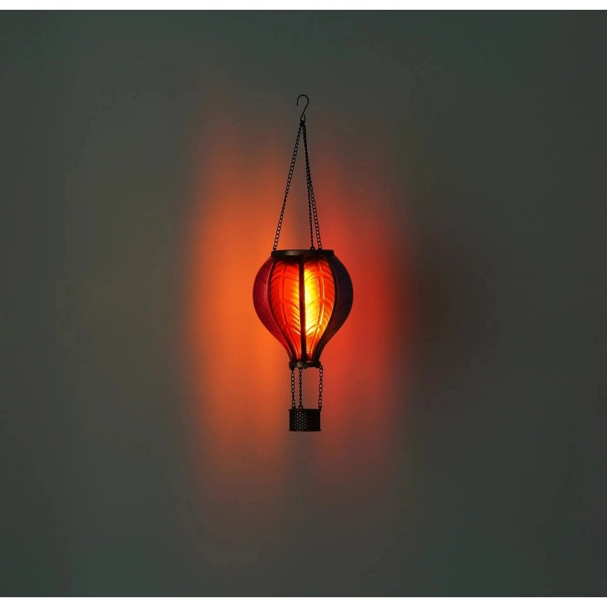 Lampă solară LED tip balon aer cald cu efect flacără, multicolor, plastic