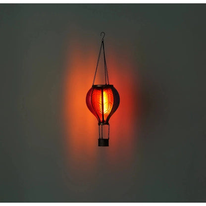 Lampă solară LED tip balon aer cald cu efect flacără, multicolor, plastic