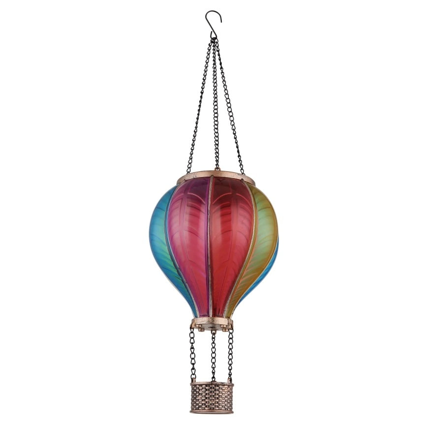 Lampă solară LED tip balon aer cald cu efect flacără, multicolor, plastic
