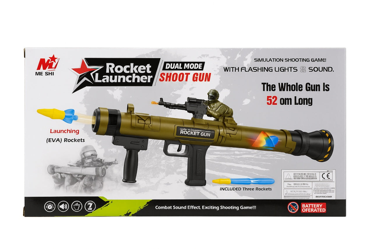 Lansator Rachete Jucarie 52 cm cu 3 Proiectile EVA si Soldat , Rocket Launcher
