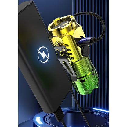 Lanterna cu 3 Nuclee Led, , Incarcare USB, Autonomie 4-20h, Raza Maxima 100-200 m, 5W, 4 x 4 x 9 cm, Suport de Agatat, Fund Magnetic, Galben Verde