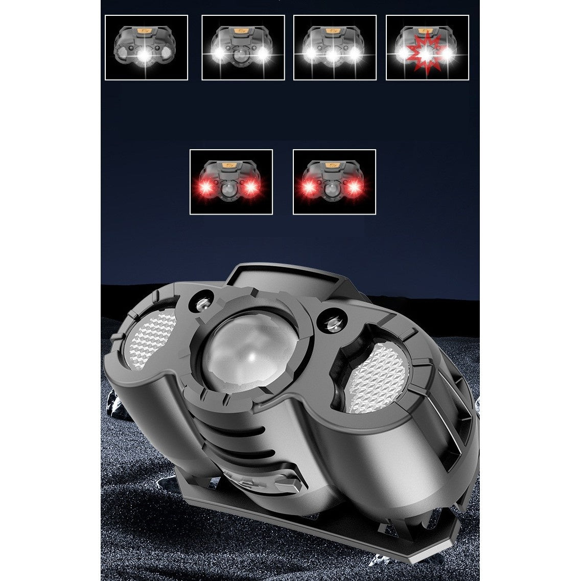 Lanterna LED de Cap, , cu Suport Inclus, Incarcare USB Tip C, Raza 100-200m, 5W, 6 Trepte de Lumina, 400 mAh, Gri