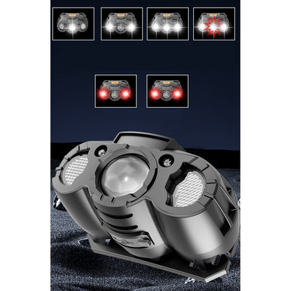 Lanterna LED de Cap, , cu Suport Inclus, Incarcare USB Tip C, Raza 100-200m, 5W, 6 Trepte de Lumina, 400 mAh, Gri
