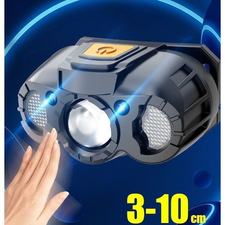 Lanterna LED de Cap, , cu Suport Inclus, Incarcare USB Tip C, Raza 100-200m, 5W, 6 Trepte de Lumina, 400 mAh, Gri