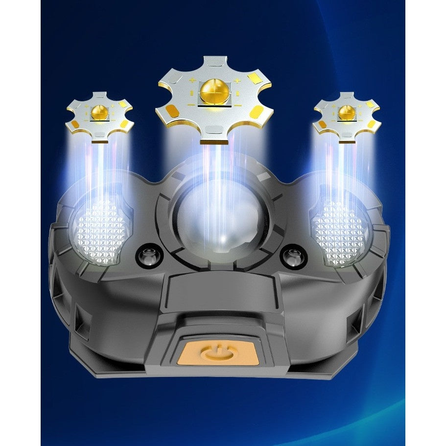 Lanterna LED de Cap, , cu Suport Inclus, Incarcare USB Tip C, Raza 100-200m, 5W, 6 Trepte de Lumina, 400 mAh, Gri