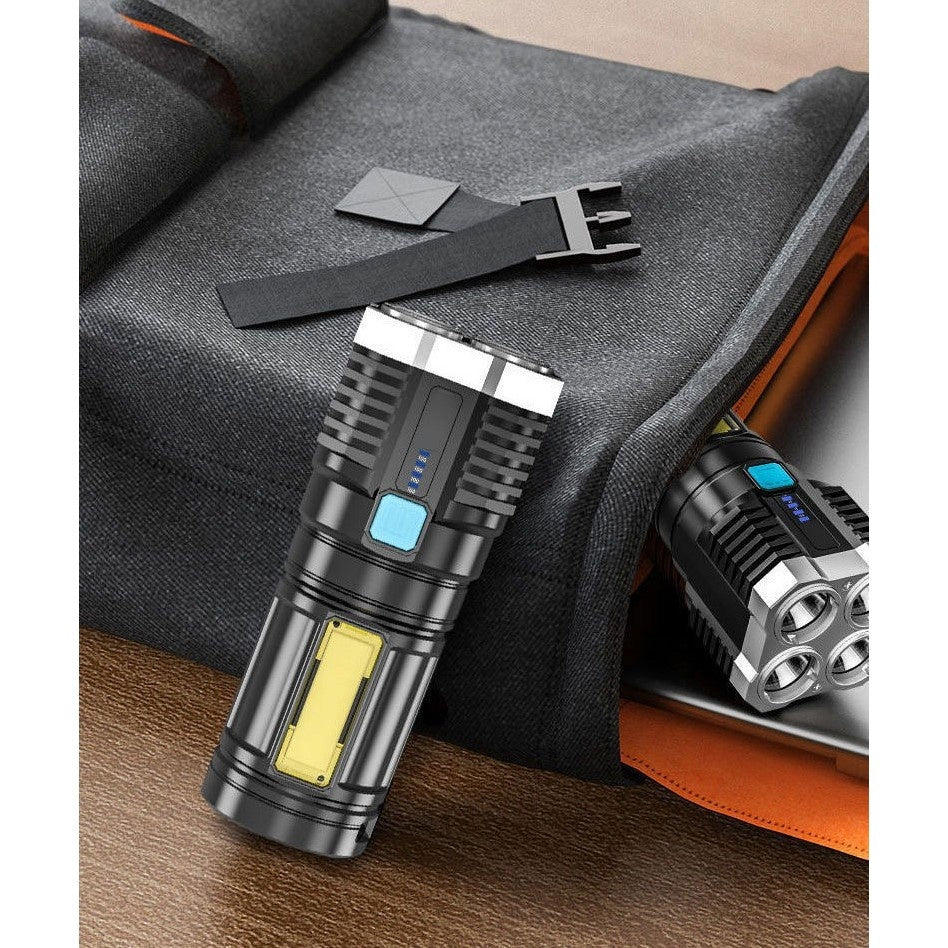 Lanterna LED Tactica 2 in 1, , 4 Moduri de Iluminare, Tip Proiector COB, Rezistenta la Apa, Reincarcabila, USB, Lanterna de Drumetii, 13.6 x 5 cm, Negru