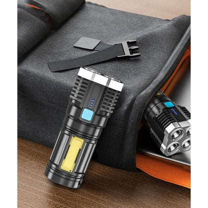 Lanterna LED Tactica 2 in 1, , 4 Moduri de Iluminare, Tip Proiector COB, Rezistenta la Apa, Reincarcabila, USB, Lanterna de Drumetii, 13.6 x 5 cm, Negru