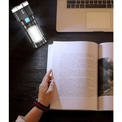 Lanterna LED Tactica 2 in 1, , 4 Moduri de Iluminare, Tip Proiector COB, Rezistenta la Apa, Reincarcabila, USB, Lanterna de Drumetii, 13.6 x 5 cm, Negru