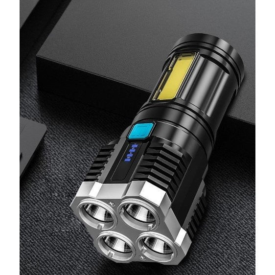 Lanterna LED Tactica 2 in 1, , 4 Moduri de Iluminare, Tip Proiector COB, Rezistenta la Apa, Reincarcabila, USB, Lanterna de Drumetii, 13.6 x 5 cm, Negru