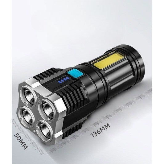 Lanterna LED Tactica 2 in 1, , 4 Moduri de Iluminare, Tip Proiector COB, Rezistenta la Apa, Reincarcabila, USB, Lanterna de Drumetii, 13.6 x 5 cm, Negru