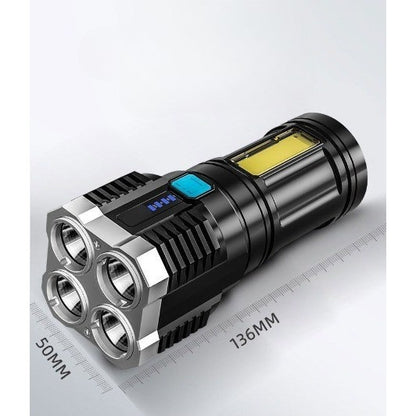 Lanterna LED Tactica 2 in 1, , 4 Moduri de Iluminare, Tip Proiector COB, Rezistenta la Apa, Reincarcabila, USB, Lanterna de Drumetii, 13.6 x 5 cm, Negru
