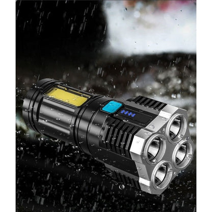 Lanterna LED Tactica 2 in 1, , 4 Moduri de Iluminare, Tip Proiector COB, Rezistenta la Apa, Reincarcabila, USB, Lanterna de Drumetii, 13.6 x 5 cm, Negru