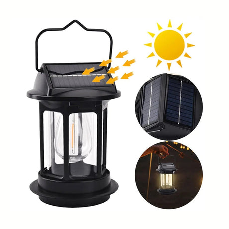 Lanterna solară cu senzor pentru exterior, plastic negru, reîncărcare solară și încărcare USB