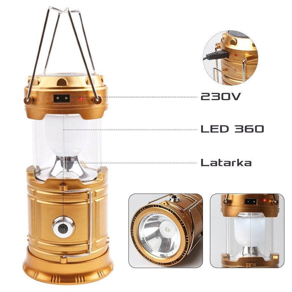 Lanterna Solara LED Camping 360°, Felinar Camping cu Lanterna Frontala si Incarcare USB