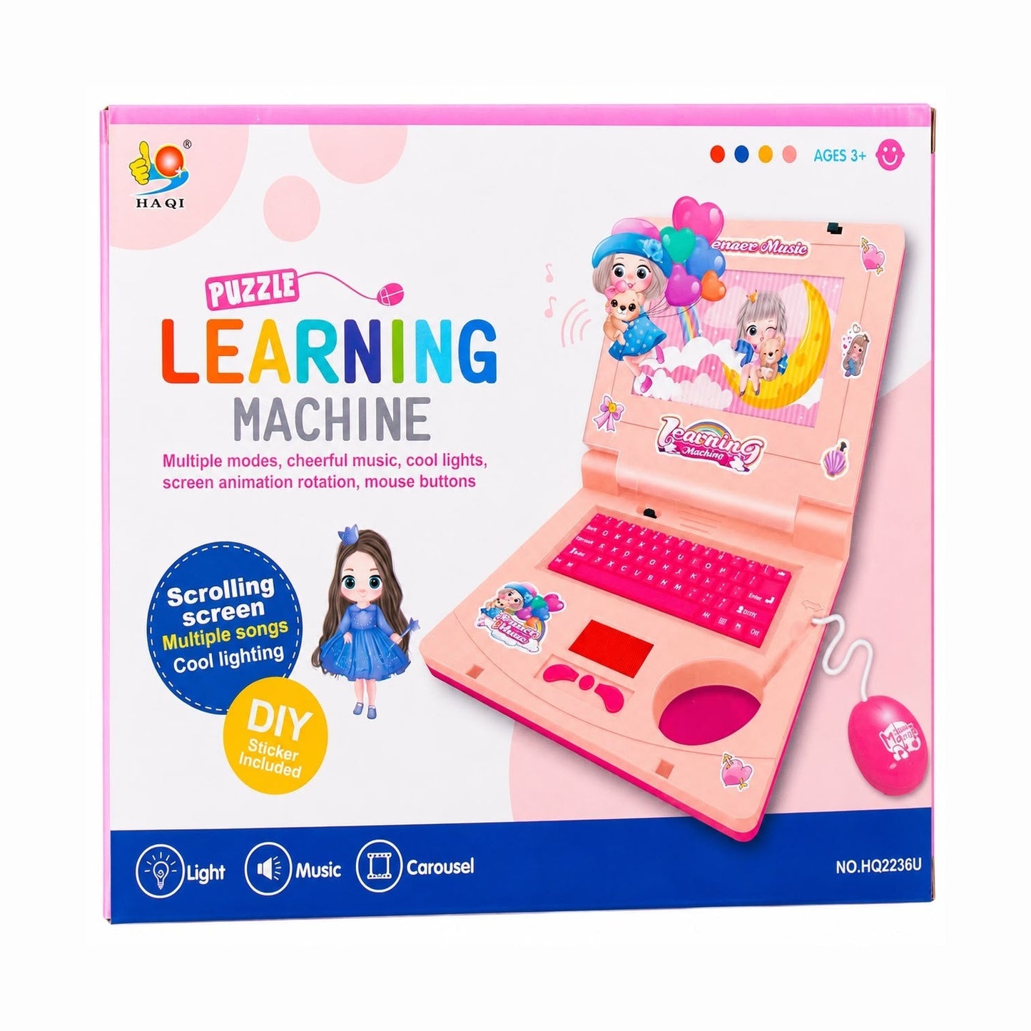 Laptop Educațional Interactiv pentru Copii 3+ – Muzică, Lumini, Mouse și Stickere DIY