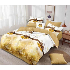 Lenjerie Pat Finet 6 Piese , Model Craciun Auriu cu Fundite Fulgi, 200x230 cm