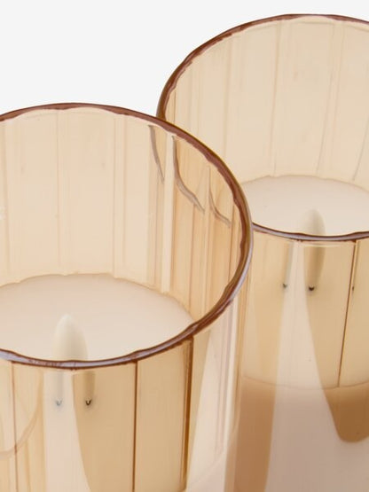 Lumanare decorativa in pahar auriu fumuriu , design elegant, ambient cald