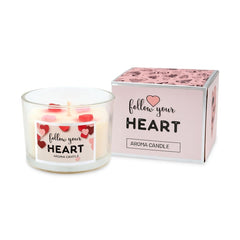 LUMANARE PARFUMATA FOLLOW YOUR HEART IN PAHAR DIN STICLA CUTIE ASORTATA, 7.5x7.5x5.5cm