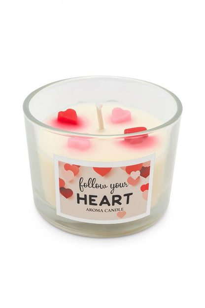 LUMANARE PARFUMATA FOLLOW YOUR HEART IN PAHAR DIN STICLA CUTIE ASORTATA, 7.5x7.5x5.5cm