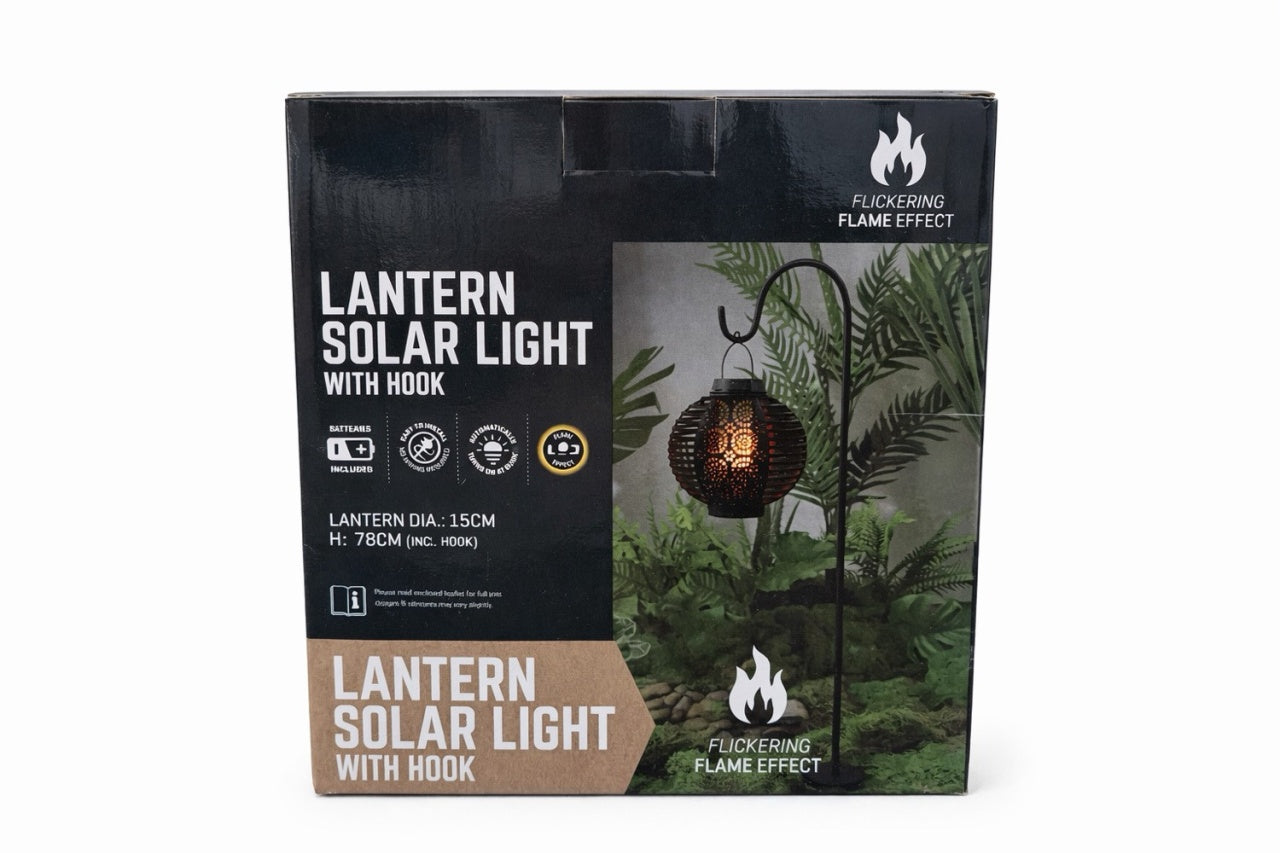 Lumină de Grădină Solară LED cu Cârlig, Efect Flacără Flicărâtoare, Negru, Metal, 78cm