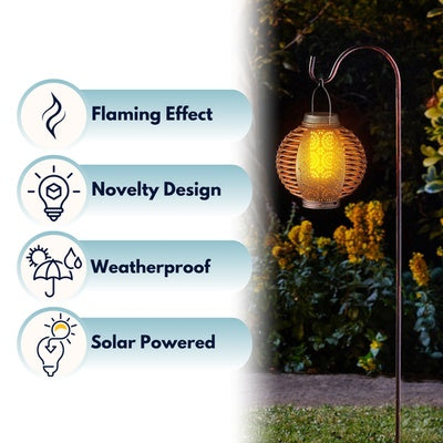 Lumină de Grădină Solară LED cu Cârlig, Efect Flacără Flicărâtoare, Negru, Metal, 78cm
