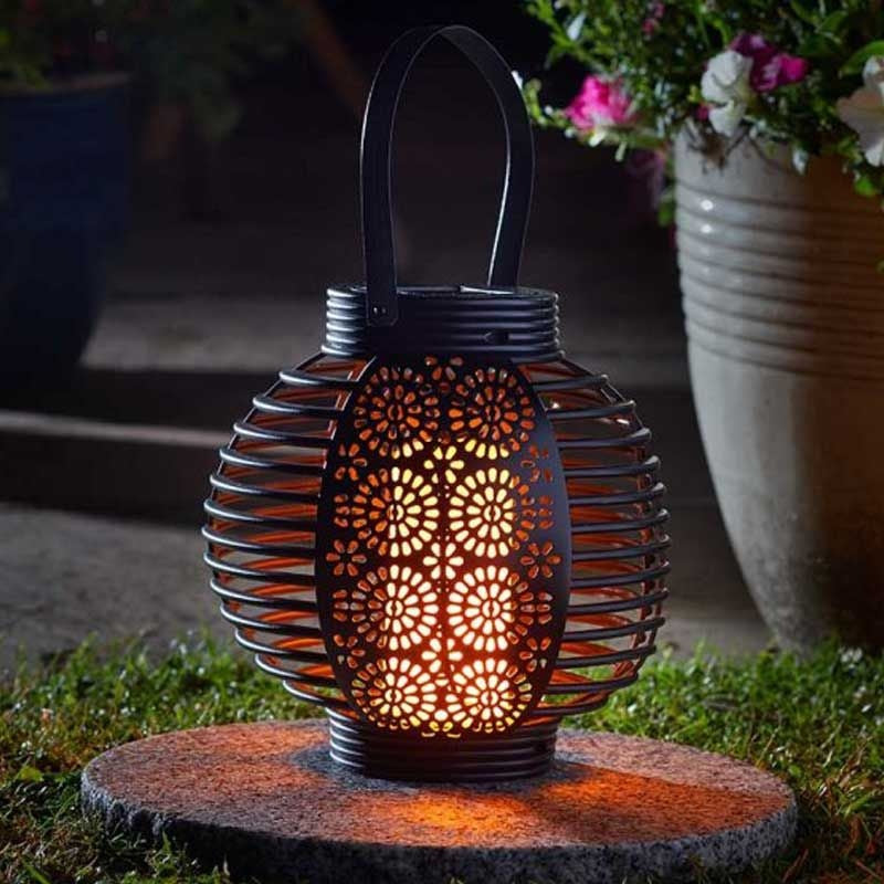 Lumină de Grădină Solară LED cu Cârlig, Efect Flacără Flicărâtoare, Negru, Metal, 78cm