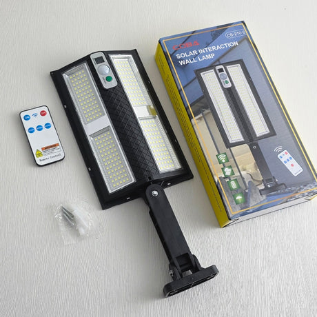 Lumină solară cu senzor LED, control telecomandă, montaj perete, negru