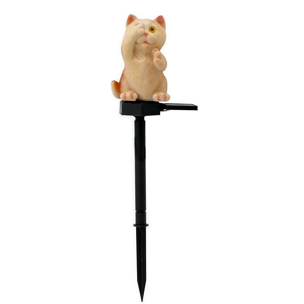 Lumină Solară Decorativă în Formă de Pisică, Polirășină, 15 cm, Crem