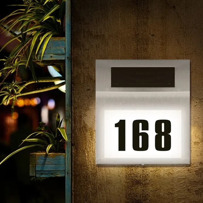 Lumină solară LED pentru număr de casă, plastic alb, 24x18 cm, cu autocolante incluse