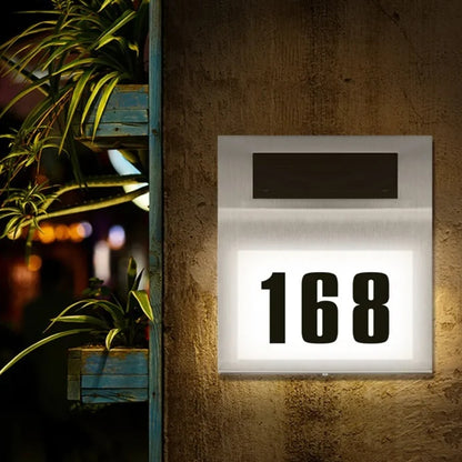 Lumină solară LED pentru număr de casă, plastic alb, 24x18 cm, cu autocolante incluse