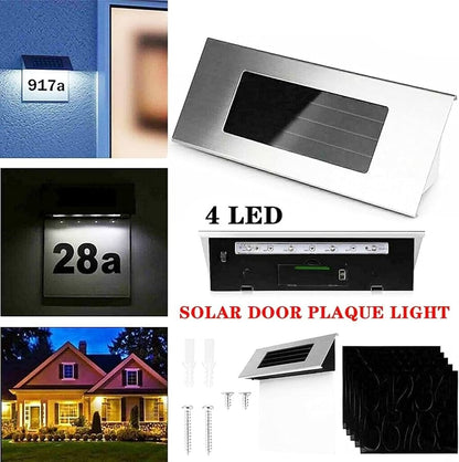 Lumină solară LED pentru număr de casă, plastic alb, 24x18 cm, cu autocolante incluse