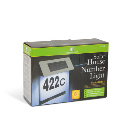 Lumină solară LED pentru număr de casă, plastic alb, 24x18 cm, cu autocolante incluse