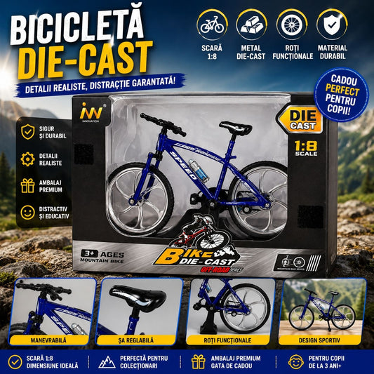 Machetă Bicicletă Die-Cast 1:8 din Metal cu Roți Funcționale și Șa Reglabilă, culoare aleatorie