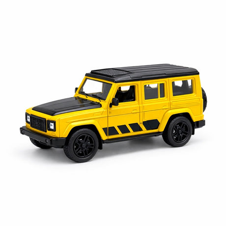 Macheta masina off road galbena 1:24 metal die cast, usi functionale, 15.5 x 7 cm