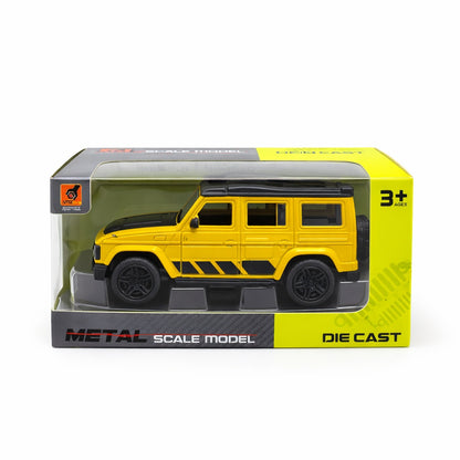 Macheta masina off road galbena 1:24 metal die cast, usi functionale, 15.5 x 7 cm