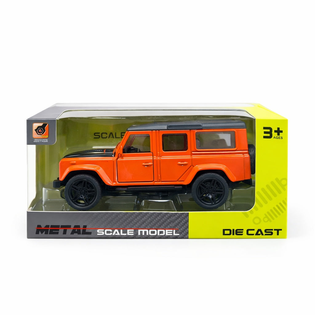 Macheta masina off road portocalie 1:24 metal die cast, usi functionale, 15.5 x 7 cm