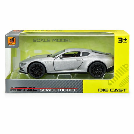 Macheta masina sport argintie coupe, detalii realiste, 15.5x7 cm