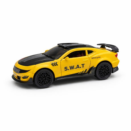 Macheta masina sport galbena S.W.A.T 1:24 metal die cast, usi functionale, 15.5 x 7 cm