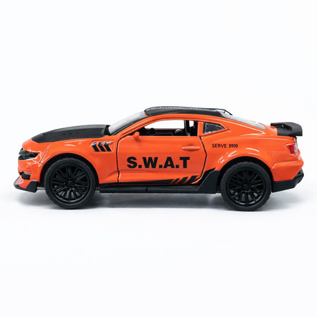 Macheta masina sport SWAT portocalie 1:24 metal die cast, usi functionale, 15.5 x 7 cm