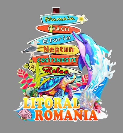 Magnet de frigider turistic Litoral România cu delfin și țestoasă