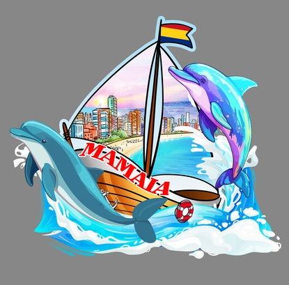 Magnet decorativ frigider cu delfini și peisaj din Mamaia