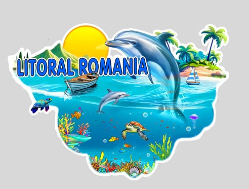 Magnet decorativ frigider Litoral România, Delfin, Multicolor
