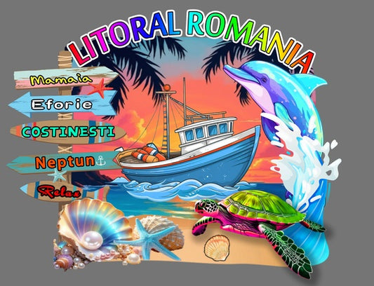 Magnet decorativ frigider Litoral România multicolor, Delfin și Țestoasă, 10x8 cm