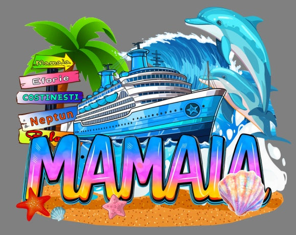 Magnet decorativ frigider Mamaia, albastru, tematică mare cu delfini
