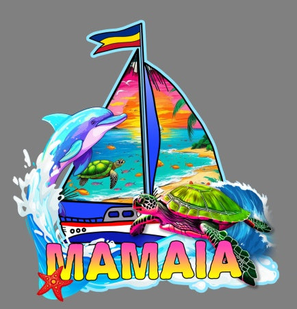 Magnet decorativ Mamaia cu delfini, broaște țestoase și navă