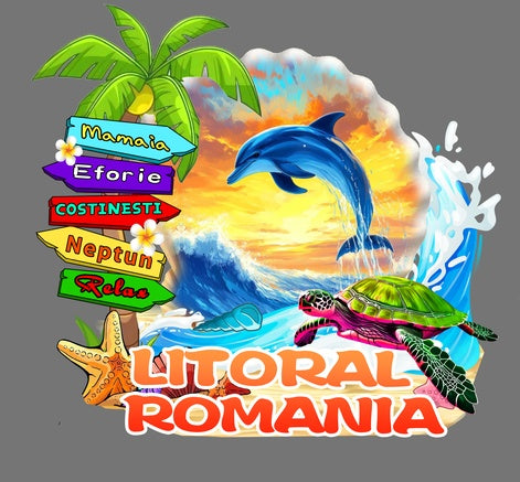 Magnet decorativ pentru frigider, imagine litoral România, multicolor, 8x8 cm