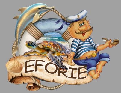 Magnet decorativ pentru frigider 'Marinar cu delfin și țestoasă' cu tematică maritimă