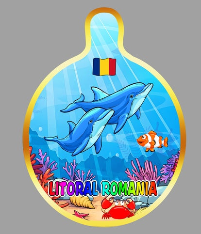 Magnet Frigider Decorativ Delfini, Albastru, 10x14 cm