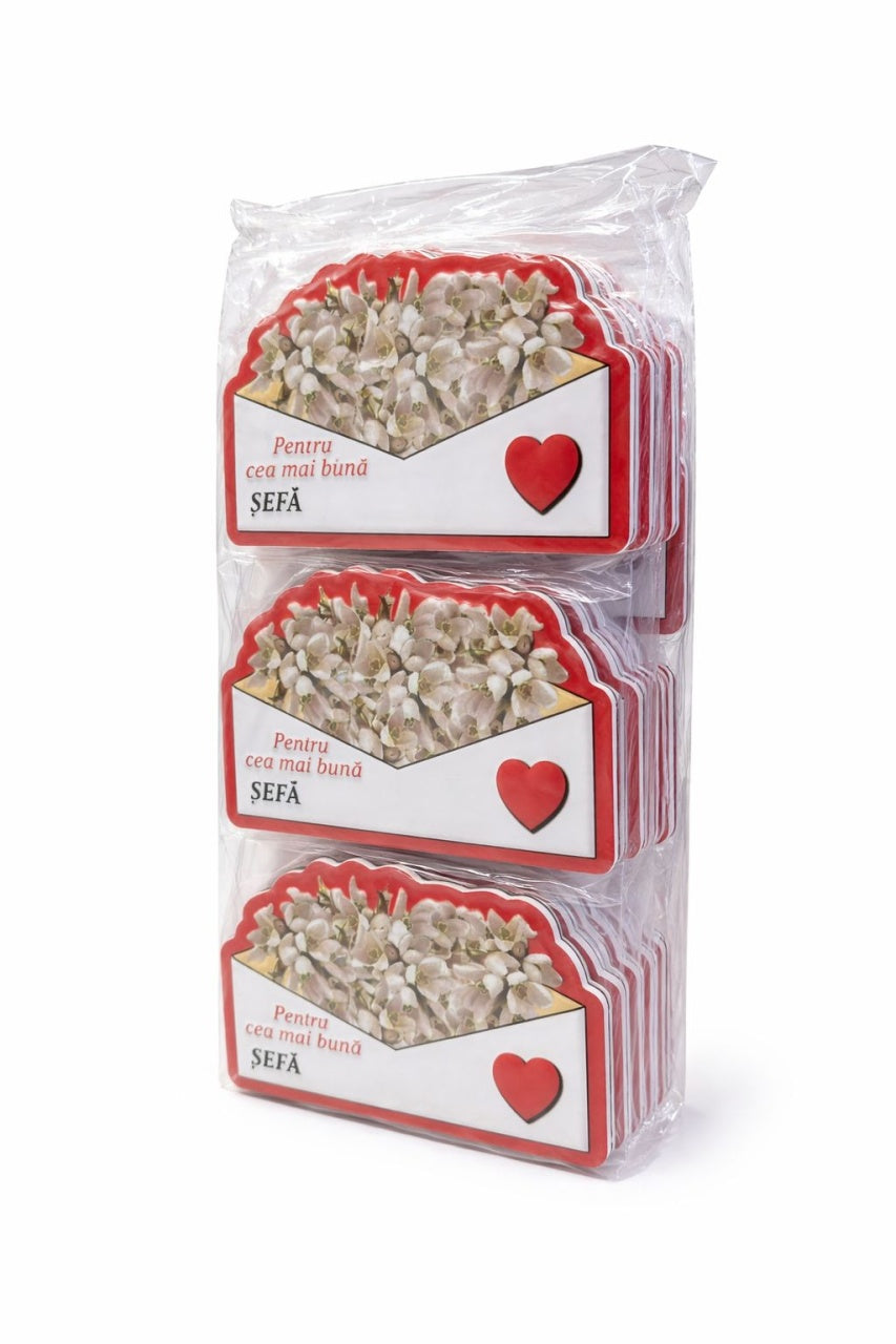 Magnet martisor cu mesaj Pentru cea mai buna sefa, cadou simbolic de primavara, 10x6cm