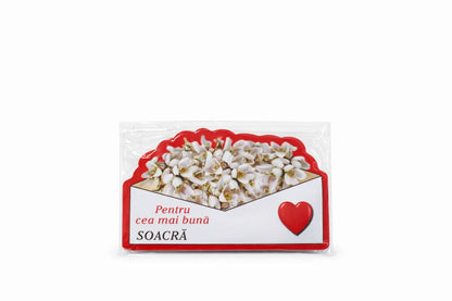 Magnet martisor cu mesaj Pentru cea mai buna soacra, cadou simbolic de primavara, 10x6cm